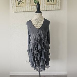 Made in Italy Silk Layered Fluttery Stretchy Gray Dress